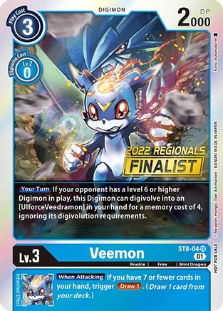 Veemon (2022 Championship Online Regional) [Online Finalist] (ST8-04) [Starter Deck 08: Ulforce Veedramon] Foil - Deck Out Gaming