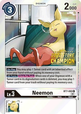 Neemon (2022 Store Champion) (BT7-080) [Next Adventure] Foil - Deck Out Gaming