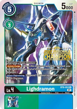 Lighdramon (2022 Championship Offline Regional) [Online Champion] (BT8-053) [New Awakening] Foil - Deck Out Gaming