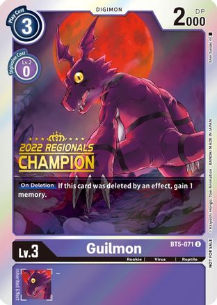 Guilmon (2022 Championship Offline Regional) [Online Champion] (BT5-071) [Battle of Omni] Foil - Deck Out Gaming