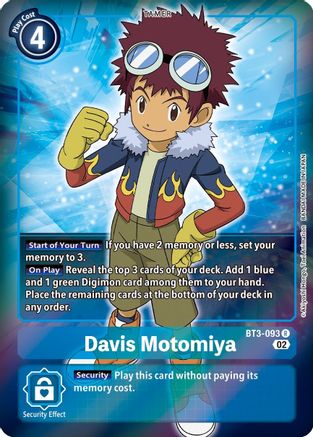 Davis Motomiya (Alternate Art) (BT3-093) [Starter Deck 12: Jesmon] Foil - Deck Out Gaming