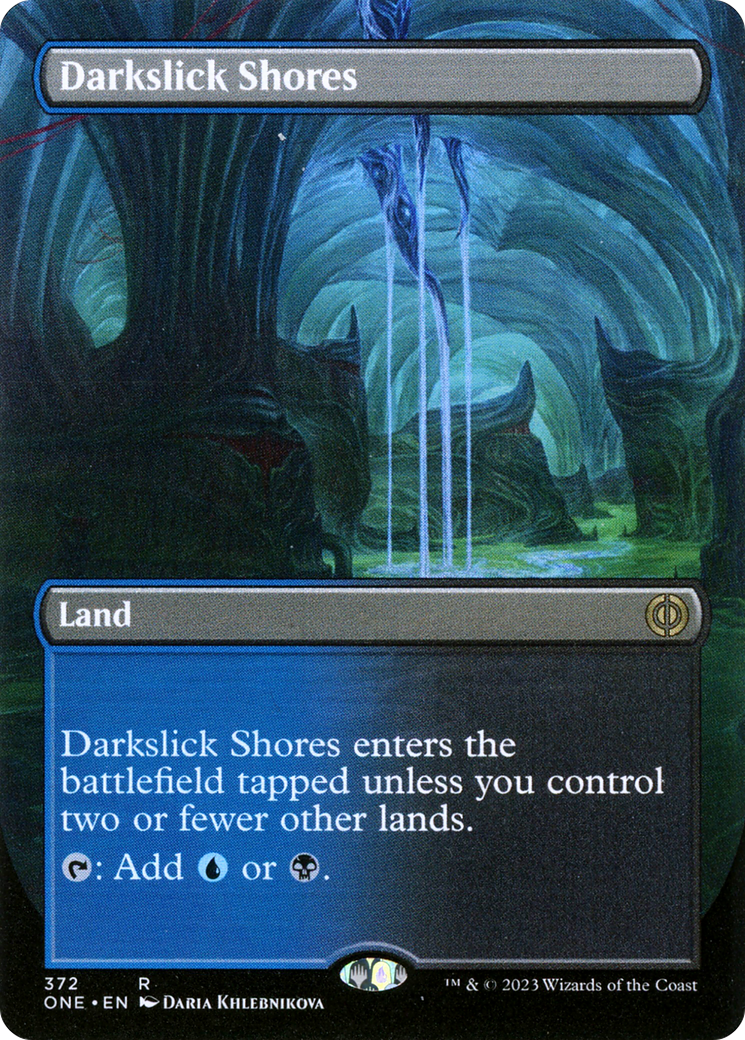 Darkslick Shores (Borderless) (372) [Phyrexia: All Will Be One] foil - Deck Out Gaming
