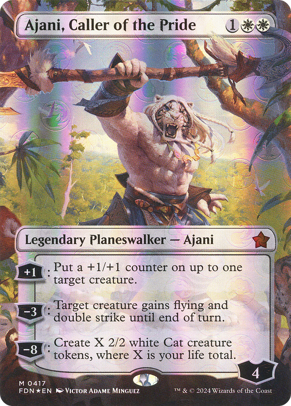Ajani, Caller of the Pride (Borderless) (Mana Foil) (417) [Foundations] foil - Deck Out Gaming