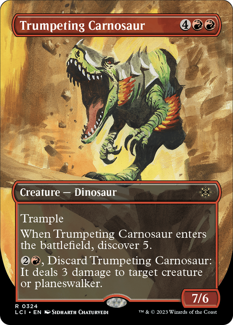 Trumpeting Carnosaur (Borderless) (324) [The Lost Caverns of Ixalan] foil - Deck Out Gaming
