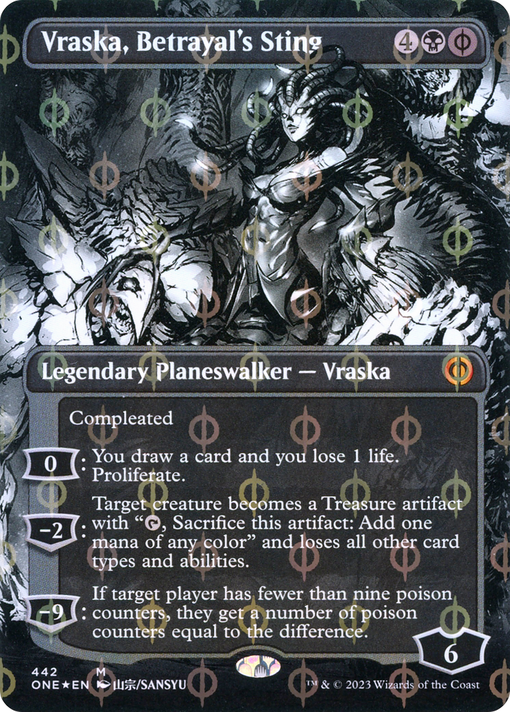 Vraska, Betrayal's Sting (Borderless) (Step-and-Compleat Foil) (442) [Phyrexia: All Will Be One] foil - Deck Out Gaming