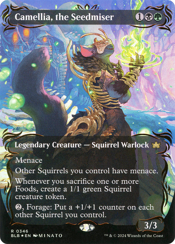 Camellia, the Seedmiser (Borderless) (Raised Foil) (346) [Bloomburrow] foil - Deck Out Gaming