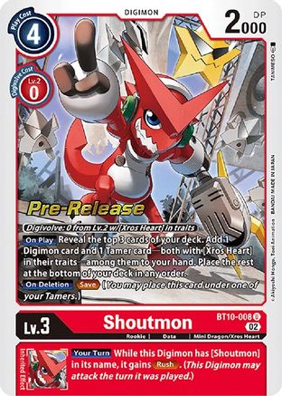 Shoutmon (BT10-008) [Xros Encounter Pre-Release Cards] Foil - Deck Out Gaming