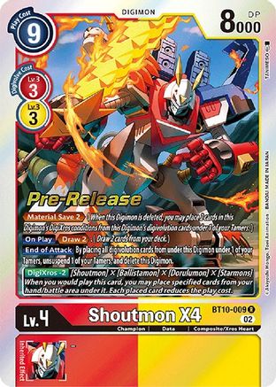 Shoutmon X4 (BT10-009) [Xros Encounter Pre-Release Cards] Foil - Deck Out Gaming