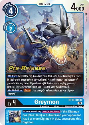 Greymon (BT10-019) [Xros Encounter Pre-Release Cards] Foil - Deck Out Gaming