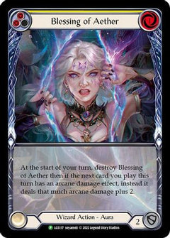 Blessing of Aether (Yellow) - LGS117 (LGS117) [Flesh and Blood: Promo Cards] Rainbow Foil - Deck Out Gaming