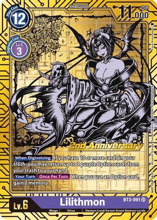 Lilithmon (2nd Anniversary Card Set) (BT3-091) [Release Special Booster] Foil - Deck Out Gaming