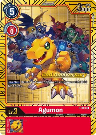 Agumon - P-001 (2nd Anniversary Card Set) (P-001) [Digimon Promotion Cards] Foil - Deck Out Gaming