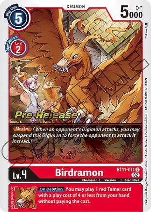 Birdramon (BT11-011) [Dimensional Phase Pre-Release Cards] Foil - Deck Out Gaming