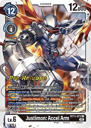 Justimon: Accel Arm (BT11-073) [Dimensional Phase Pre-Release Cards] Foil - Deck Out Gaming