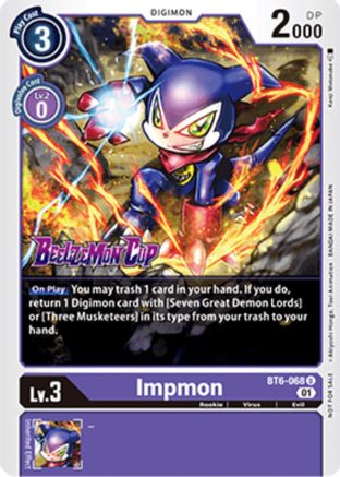 Impmon (Beelzemon Cup Participation) (BT6-068) [Starter Deck 14: Beelzemon Advanced Deck Set Pre-Release Cards] Foil - Deck Out Gaming