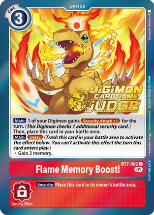 Flame Memory Boost! (Judge Pack 3) (BT7-092) [Next Adventure] Foil - Deck Out Gaming