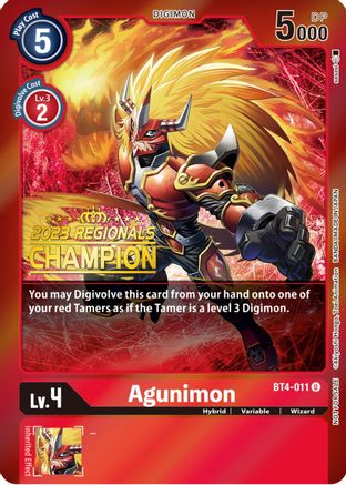 Agunimon - BT4-011 (2023 Regionals Champion) (BT4-011) [Great Legend] Foil - Deck Out Gaming