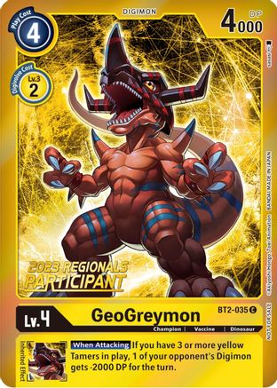 GeoGreymon (2023 Regionals Participant) (BT2-035) [Release Special Booster] Foil - Deck Out Gaming