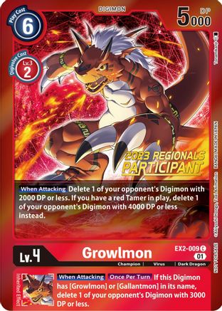 Growlmon (2023 Regionals Participant) (EX2-009) [Digital Hazard] Foil - Deck Out Gaming