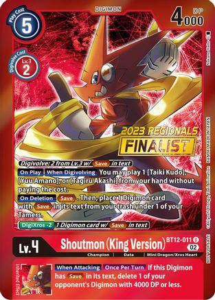 Shoutmon (King Version) (2023 Regionals Finalist) (BT12-011) [Across Time] Foil - Deck Out Gaming