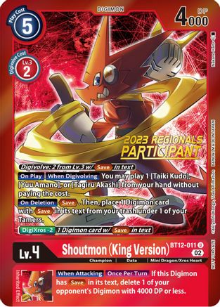 Shoutmon (King Version) (2023 Regionals Participant) (BT12-011) [Across Time] Foil - Deck Out Gaming