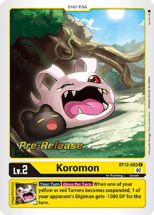 Koromon (BT12-003) [Across Time Pre-Release Cards] Foil - Deck Out Gaming