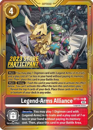 Legend-Arms Alliance (2023 Store Participant) (ST13-16) [Starter Deck 13: Ragnaloardmon] Foil - Deck Out Gaming