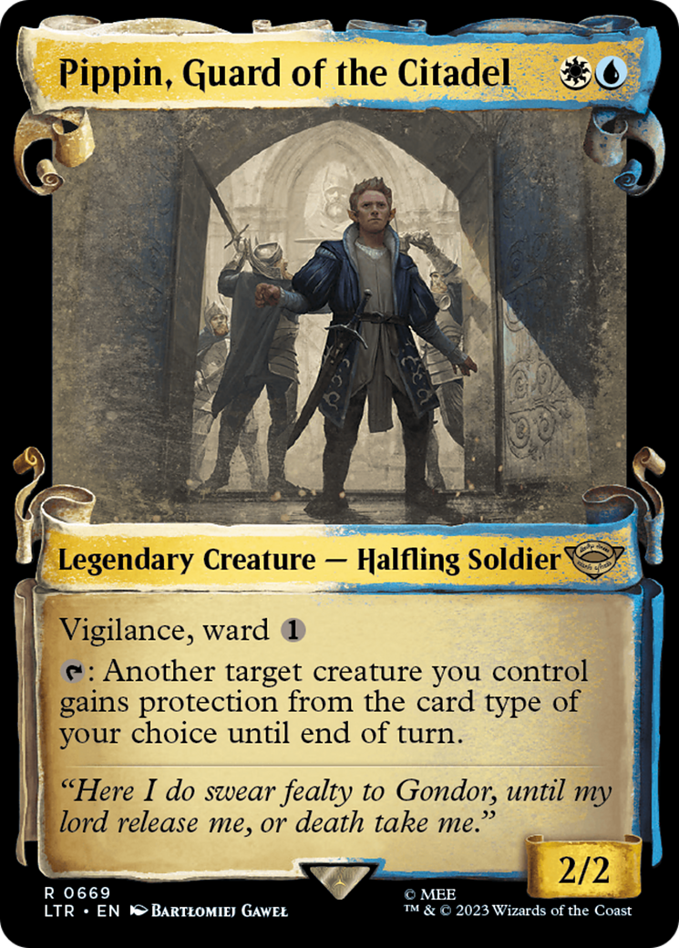 Pippin, Guard of the Citadel (Showcase Scrolls) (669) [The Lord of the Rings: Tales of Middle-earth] foil - Deck Out Gaming