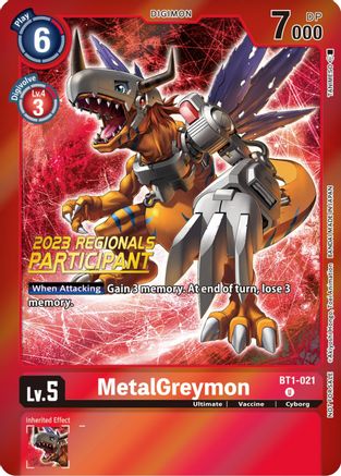 MetalGreymon - BT1-021 (2023 Regionals Participant) (BT1-021) [Release Special Booster] Foil - Deck Out Gaming