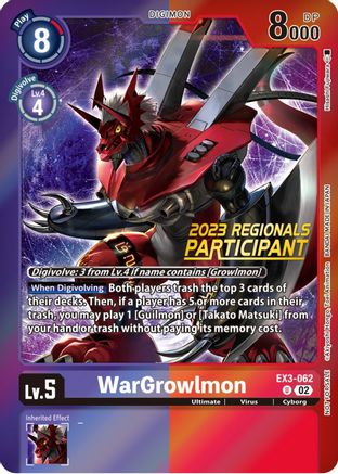 WarGrowlmon (2023 Regionals Participant) (EX3-062) [Draconic Roar] Foil - Deck Out Gaming