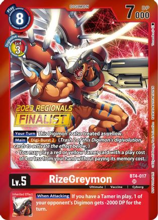 RizeGreymon (2023 Regionals Finalist) (BT4-017) [Great Legend] Foil - Deck Out Gaming