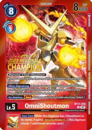 OmniShoutmon (2023 Regionals Champion) (BT11-015) [Dimensional Phase] Foil - Deck Out Gaming