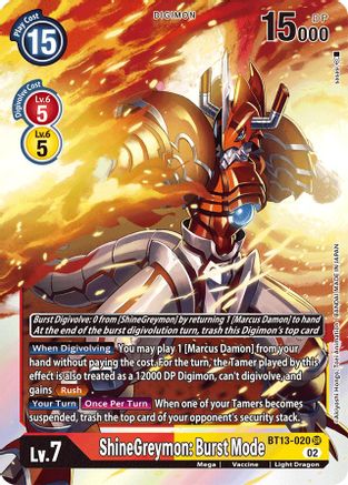 ShineGreymon: Burst Mode (BT13-020) [Versus Royal Knights] Foil - Deck Out Gaming