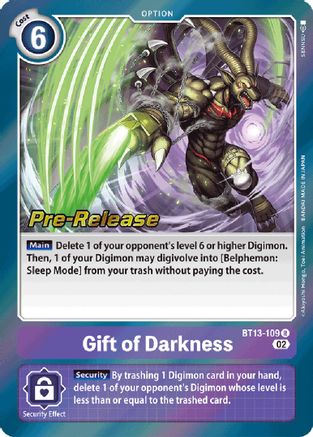 Gift of Darkness (BT13-109) [Versus Royal Knights Pre-Release Cards] Foil - Deck Out Gaming