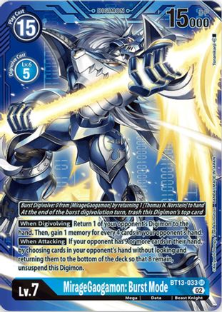 MirageGaogamon: Burst Mode (Alternate Art with Blue Background) (BT13-033) [Versus Royal Knights] Foil - Deck Out Gaming