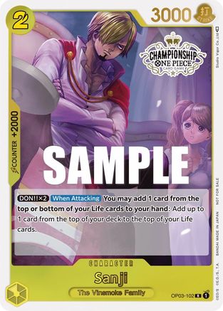 Sanji (Store Championship Participation Pack Vol. 2) (OP03-102) [One Piece Promotion Cards] Foil - Deck Out Gaming