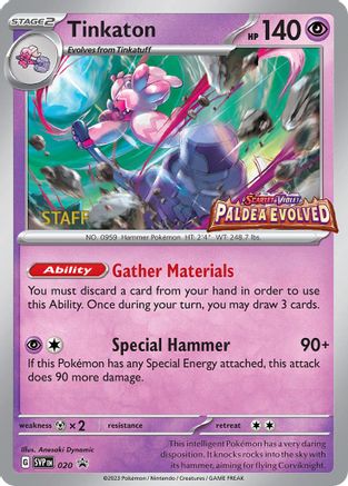 Tinkaton - 020 (Prerelease) [Staff] (20) [SV: Scarlet & Violet Promo Cards] Holofoil - Deck Out Gaming