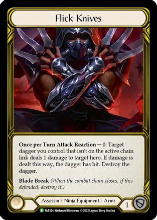 Flick Knives (Golden) - FAB124 (FAB124) [Flesh and Blood: Promo Cards] Cold Foil - Deck Out Gaming