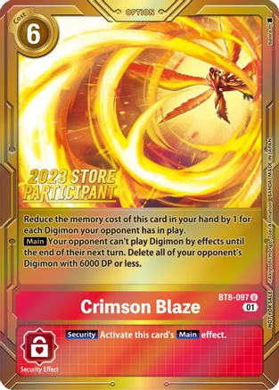 Crimson Blaze (2023 Store Participant) (BT8-097) [New Awakening] Foil - Deck Out Gaming