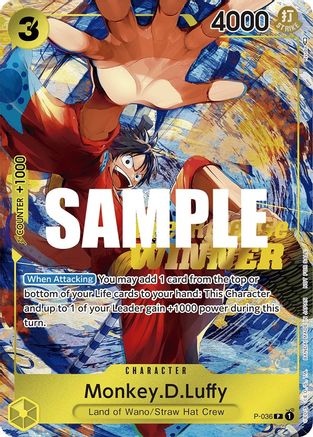 Monkey.D.Luffy (Pre-Release Tournament) (Winner) (P-036) [One Piece Promotion Cards] Foil - Deck Out Gaming