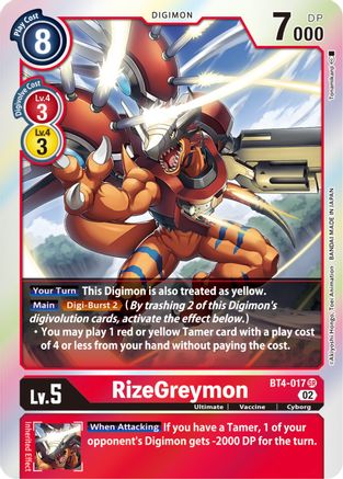 RizeGreymon - BT4-017 (Resurgence Booster Reprint) (BT4-017) [Resurgence Booster] Foil - Deck Out Gaming