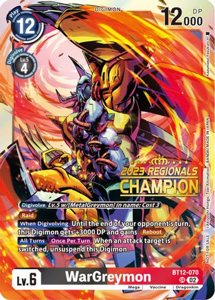 WarGreymon (2023 Regionals Champion) (BT12-070) [Across Time] Foil - Deck Out Gaming