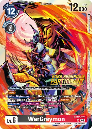 WarGreymon (2023 Regionals Participant) (BT12-070) [Across Time] Foil - Deck Out Gaming