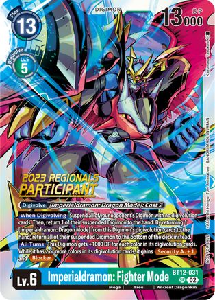 Imperialdramon: Fighter Mode (2023 Regionals Participant) (BT12-031) [Across Time] Foil - Deck Out Gaming