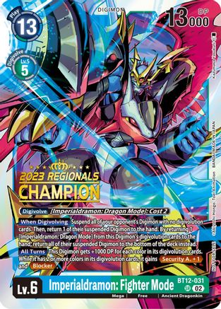 Imperialdramon: Fighter Mode (2023 Regionals Champion) (BT12-031) [Across Time] Foil - Deck Out Gaming