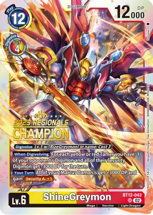 ShineGreymon (2023 Regionals Champion) (BT12-043) [Across Time] Foil