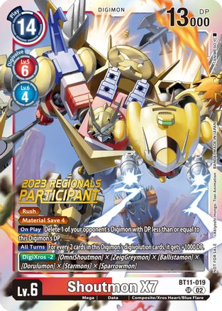 Shoutmon X7 (2023 Regionals Participant) (BT11-019) [Dimensional Phase] Foil - Deck Out Gaming