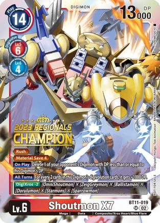Shoutmon X7 (2023 Regionals Champion) (BT11-019) [Dimensional Phase] Foil