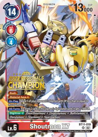 Shoutmon X7 (2023 Regionals Champion) (BT11-019) [Dimensional Phase] Foil - Deck Out Gaming