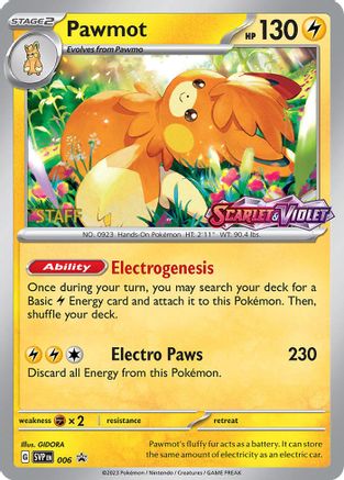 Pawmot - 006 (Prerelease) [Staff] (6) [SV: Scarlet & Violet Promo Cards] Holofoil - Deck Out Gaming